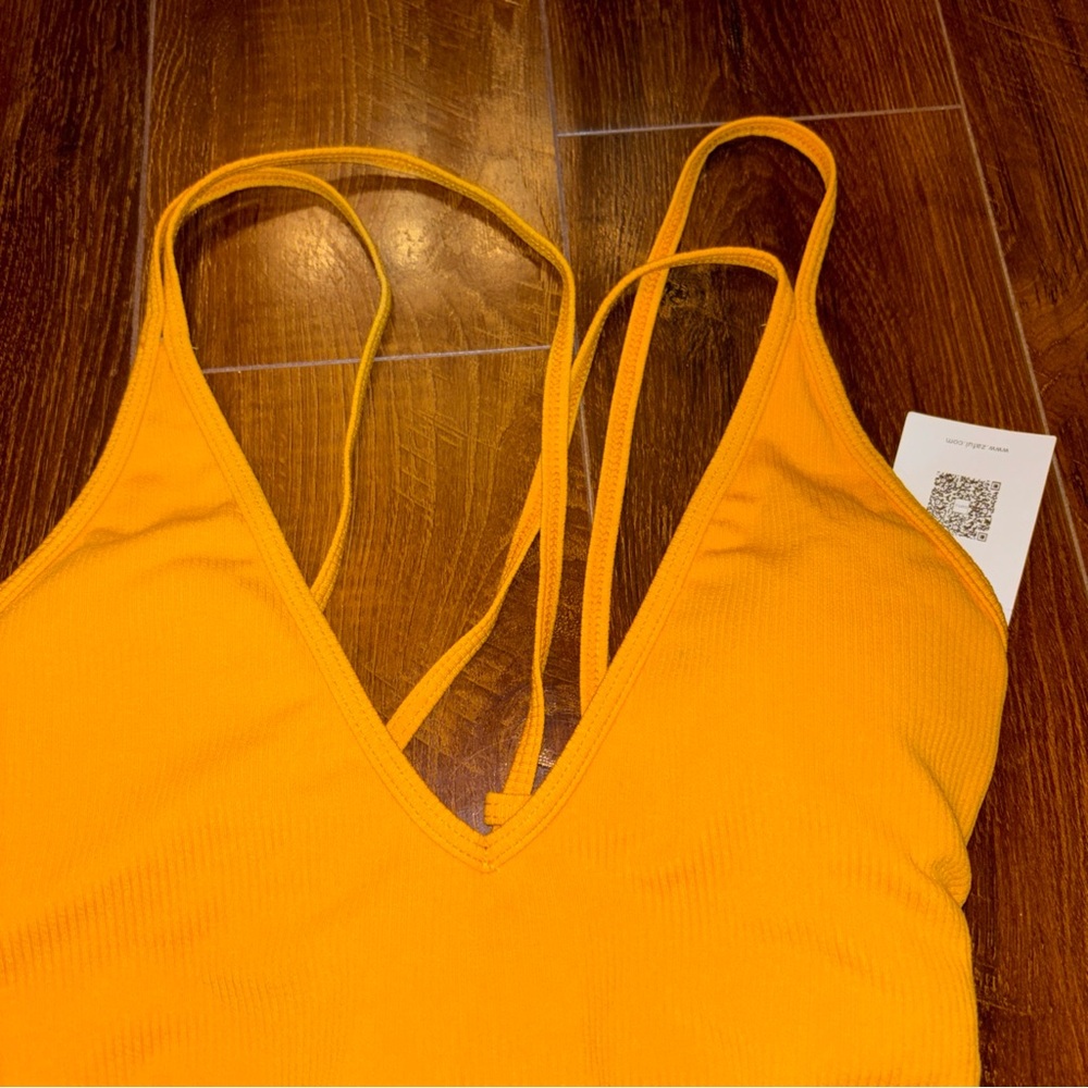 Zaful Lace Up Back High Cut Ribbed, Cheeky One Piece Swimsuit Yellow Size 8